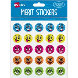 Avery Merit Stickers Smiley Faces Round 22mm 5 Designs Assorted 300 Stickers