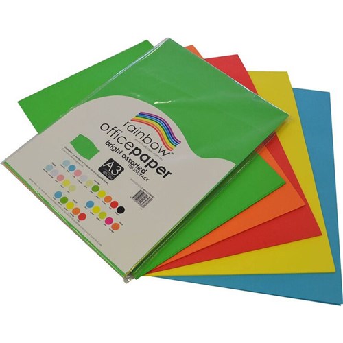 Paper - Rainbow Office Copy Paper A3 80gsm Bright Assorted Pack of